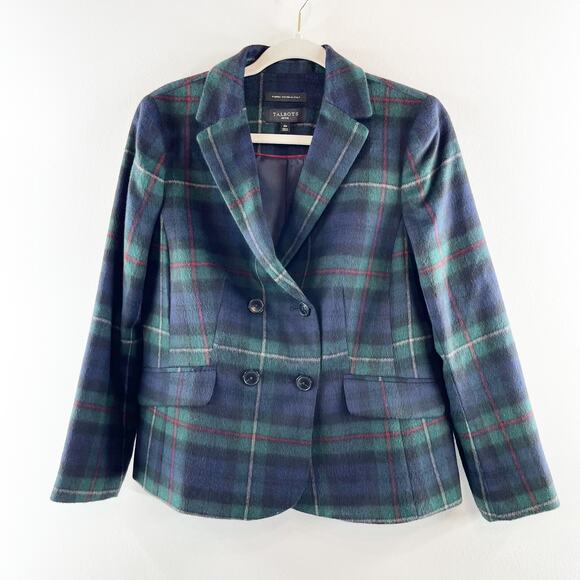 Talbots Brushed Wool Double Breasted Blazer Jacket Tartan Plaid Green 10P - Picture 4 of 8